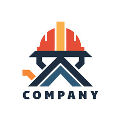 Construction company logo featuring a hardhat and infrastructure