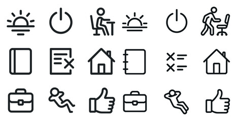 Daily routine linear icons set – outline, lifestyle, productivity symbols