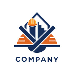 Obraz premium Construction and engineering company logo with safety helmet graphic