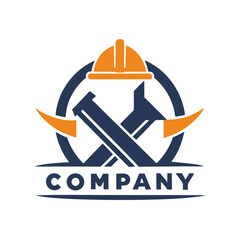 Construction Company Logo with Hard Hat and Crossed Tools