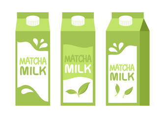 Matcha milk packaging cartoon flat illustration