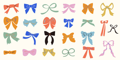 かわいい手書きのリボンのイラストセット　ベクター カラー