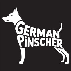 German Pinscher Dog illustration Vector, Dog Breed Typography Silhouette Design, Dog silhouette with text Name inside Clipart
