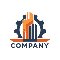 Mechanical solutions logo with gear and building structure