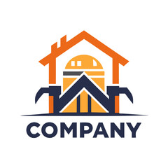 Abstract construction and renovation company logo with a house shape