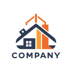 Abstract house construction logo with crane and chimney design