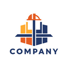 Abstract construction logo with buildings and helmet design