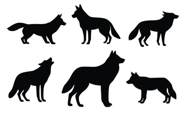 Set of wolf silhouettes art