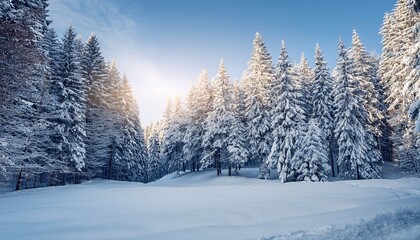 winter landscape of snow covered pine tree forest