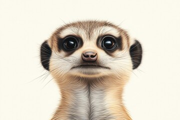 Fototapeta premium A close-up portrait of a meerkat with big, expressive eyes on a plain background.