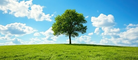 Obraz premium Lone tree standing tall against a vibrant sky, embracing the beauty of nature