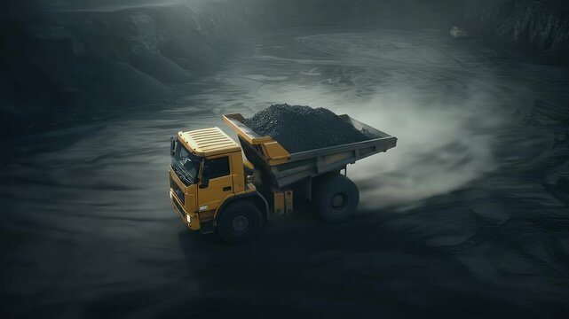 Heavy-Duty Mining Truck in Coal Mine, Industrial Scene