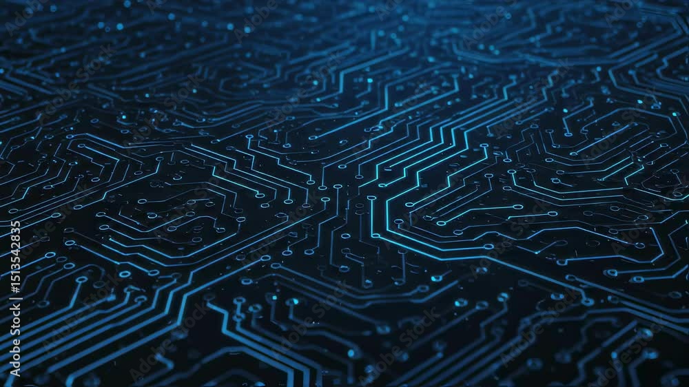 Poster abstract blue circuit board texture with intricate patterns