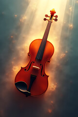Fototapeta premium Ethereal violin in a dreamy mist of colors with soft light rays and flowing textures giving a sense of motion 