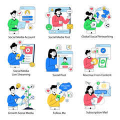 Set of Social Network Flat Illustrations