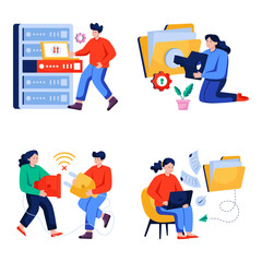 Set of Data Management Flat Illustrations