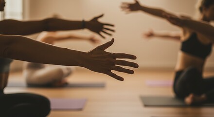 Silhouetted Hands in Yoga Class, Warm Lighting