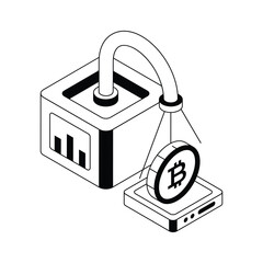 A modern isometric icon of bitcoin faucet service
