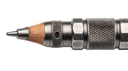 Metal pencil with graphite point isolated on transparent background, PNG