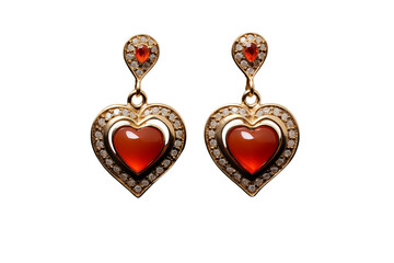 Carnelian Heart Earrings: Elegant Gold Jewelry with Gemstones isolated on transparent background png