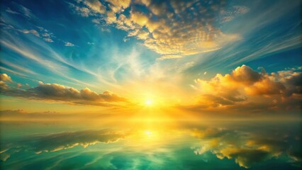 Obraz premium Serene Sunset Reflection A Breathtaking Panorama of Golden Hues Across a Tranquil Water Surface