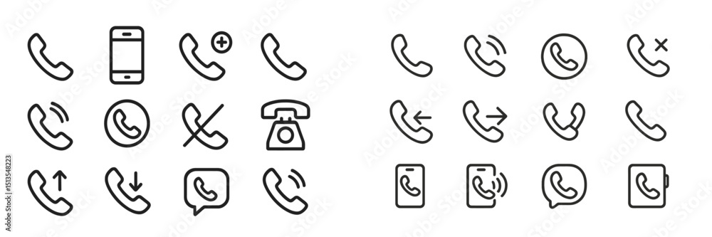 Poster collection of various phone icons representing different functions and actions for user interface de