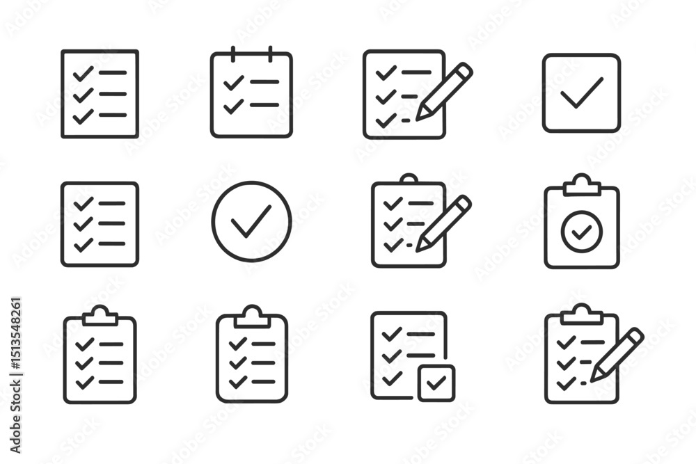 Poster various checklist icons illustrating organization and task management for efficient planning and pro