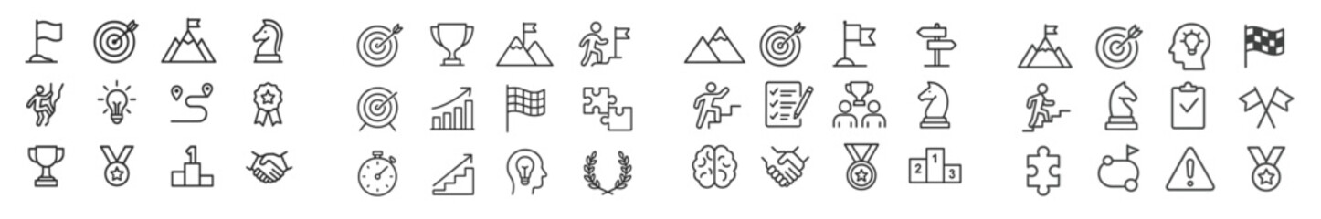 Collection of sports and achievement icons illustrating various activities and milestones in a simple line art style