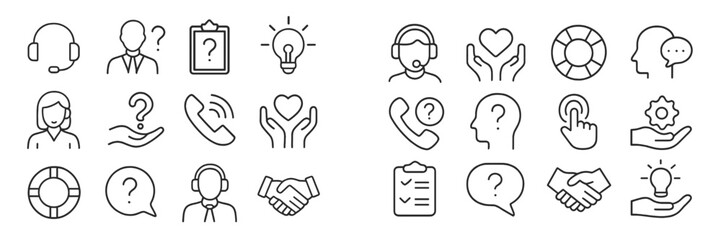 Icons representing customer support, assistance, and communication designed for a modern digital service environment