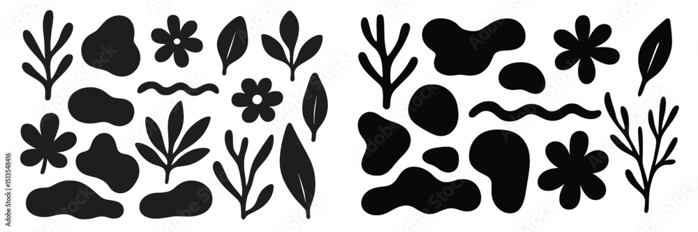 Poster abstract black shapes and botanical silhouettes create a modern artistic design suitable for various