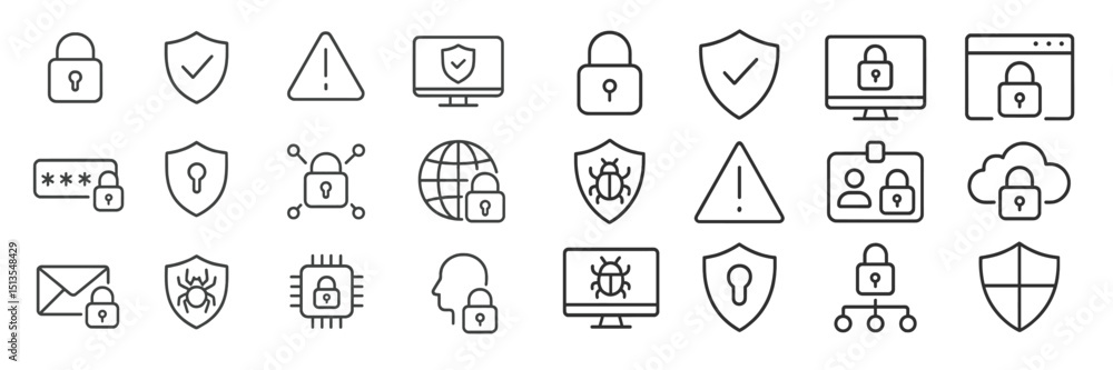 Poster security icons representing online safety and cybersecurity practices displayed in a grid format