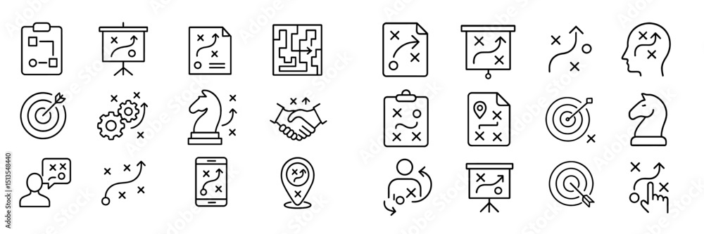 Poster strategic planning symbols representing various concepts in business and problem-solving during a br