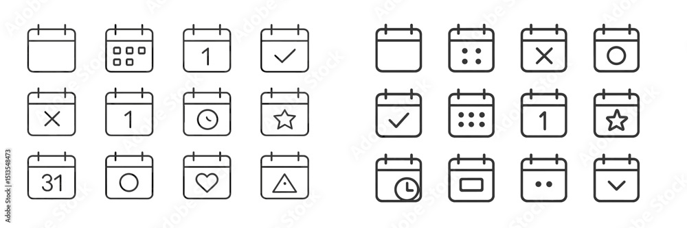 Poster calendar icons depicting various dates and events for organizing tasks and activities