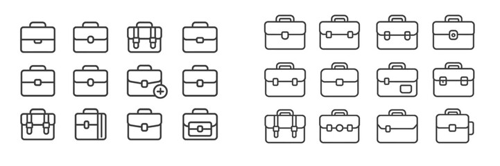 Collection of various briefcase designs arranged in a grid format showcasing different styles and features