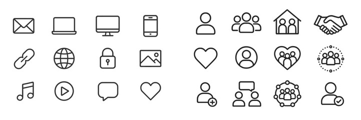 Various icons representing communication, technology, and community engagement in a modern digital environment