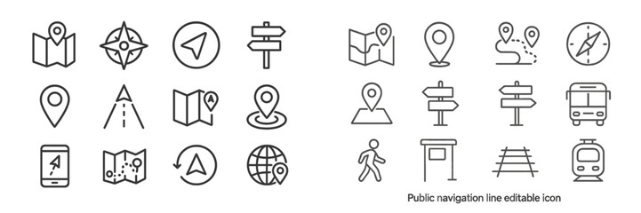 Navigation icons for digital maps and wayfinding applications in urban settings