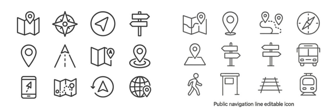 Navigation icons for digital maps and wayfinding applications in urban settings