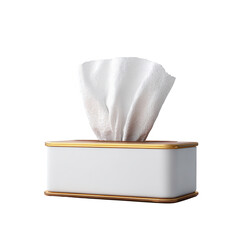 Tissue box with an elegant design, featuring a white tissue emerging from a gold-trimmed container, perfect for home decor or office settings.