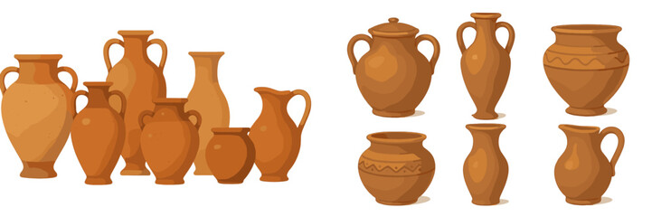 Traditional handmade pottery displays various shapes and sizes in an artisan workshop setting