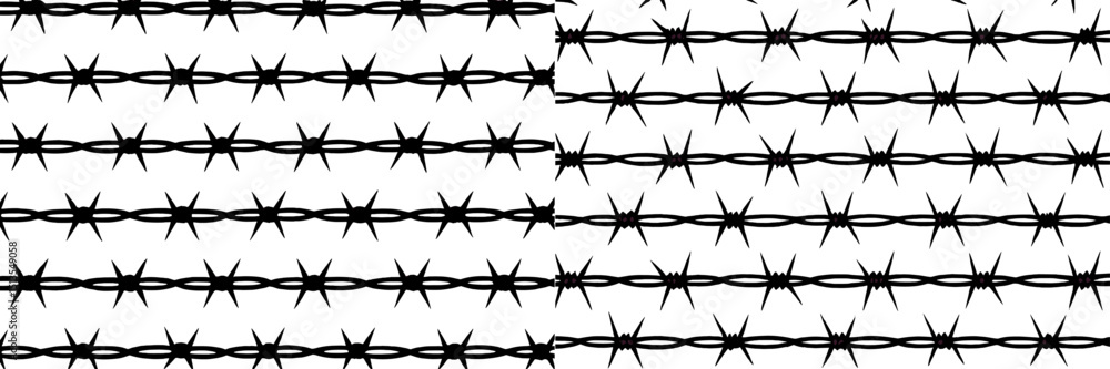 Poster black and white barbed wire pattern mimicking flag design in a repeating layout