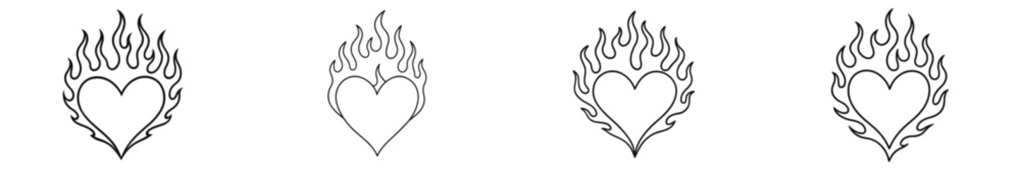 Unique heart designs with flames set against a transparent background for creative projects