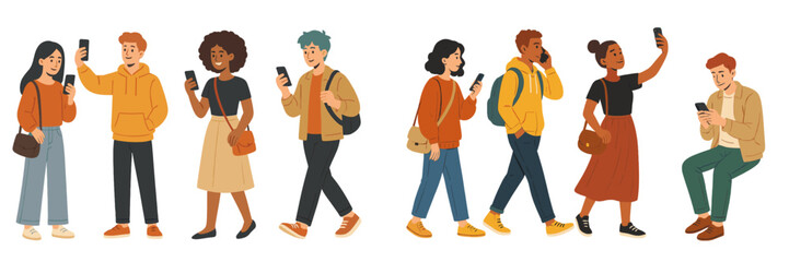 Young people using smartphones in a casual urban setting during daytime