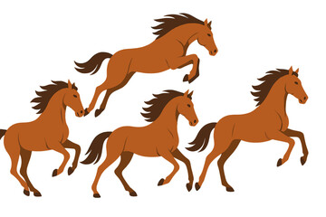 Horses jump and run together in a lively depiction, showcasing their graceful movements in a vibrant style