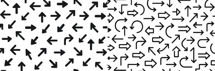 Black and white arrow patterns illustrating diverse directional movement on contrasting backgrounds