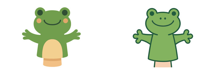 Bright green frog puppets engaging children in a playful activity during a sunny afternoon at a local park