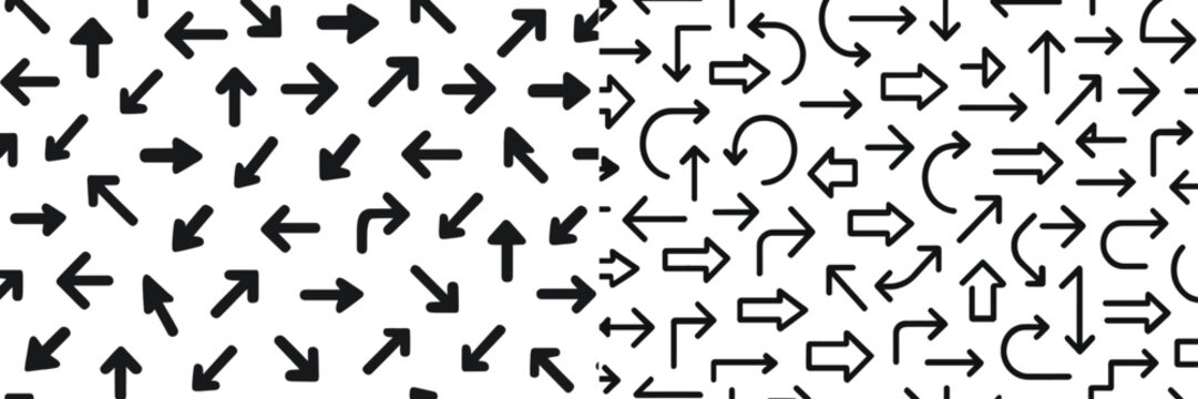 Black and white arrow patterns illustrating diverse directional movement on contrasting backgrounds