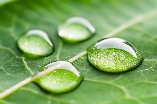 Macro Photography: Dewdrops on a Lush Green Leaf