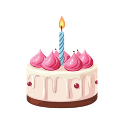 Birthday Cake with Candle Vector Illustration for Celebratory Events