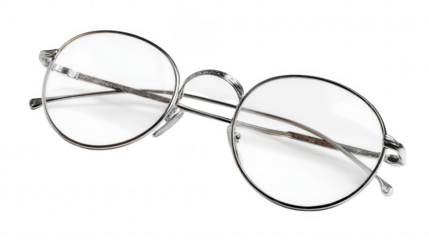 Round silver glasses isolated on transparent background, PNG