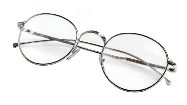 Round silver glasses isolated on transparent background, PNG